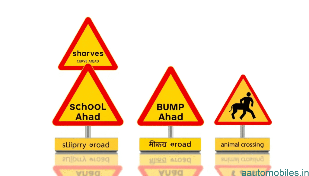 Indian triangular cautionary traffic signs.