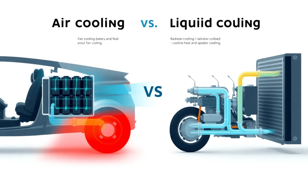 EV battery thermal management system diagram with cooling pipes and radiator