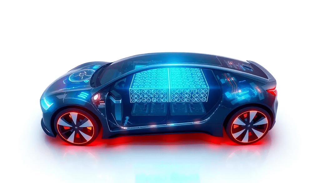 Futuristic electric vehicle battery cooling technology concept showing