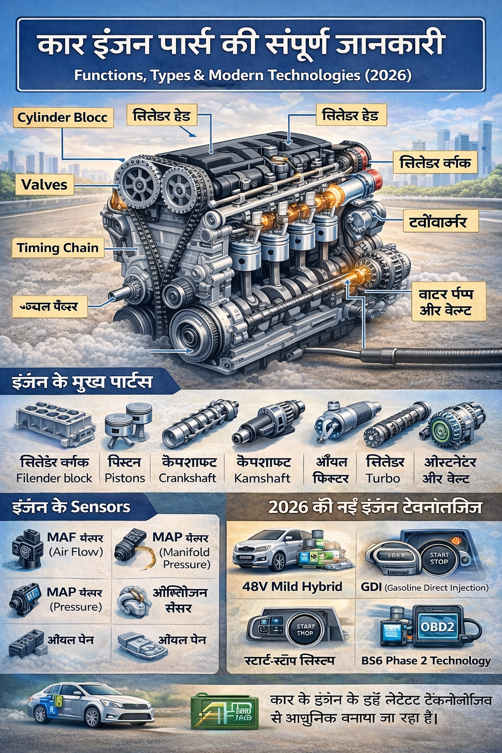“Car Engine Parts Explained: Functions, Types & Modern Engine Technologies (2026 Guide)”