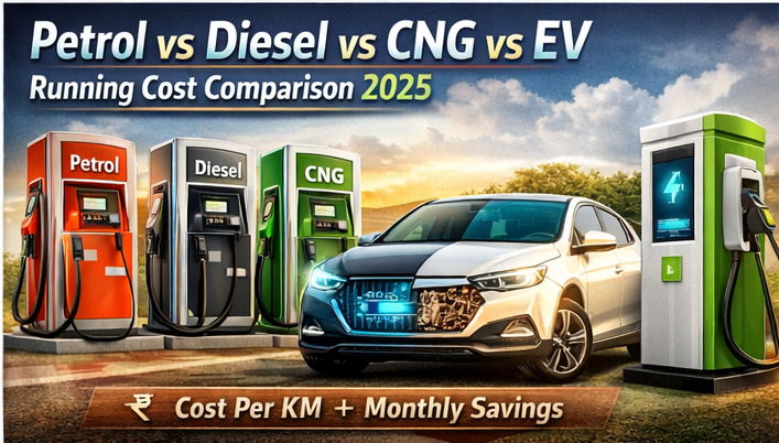 Petrol vs Diesel vs CNG vs EV – Running Cost Comparison (2025)