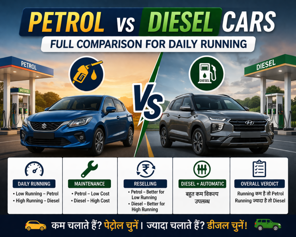 Petrol vs Diesel Cars – Full Comparison for Daily Running (2026)
