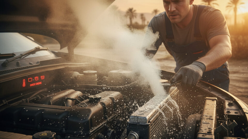 car radiator releasing steam