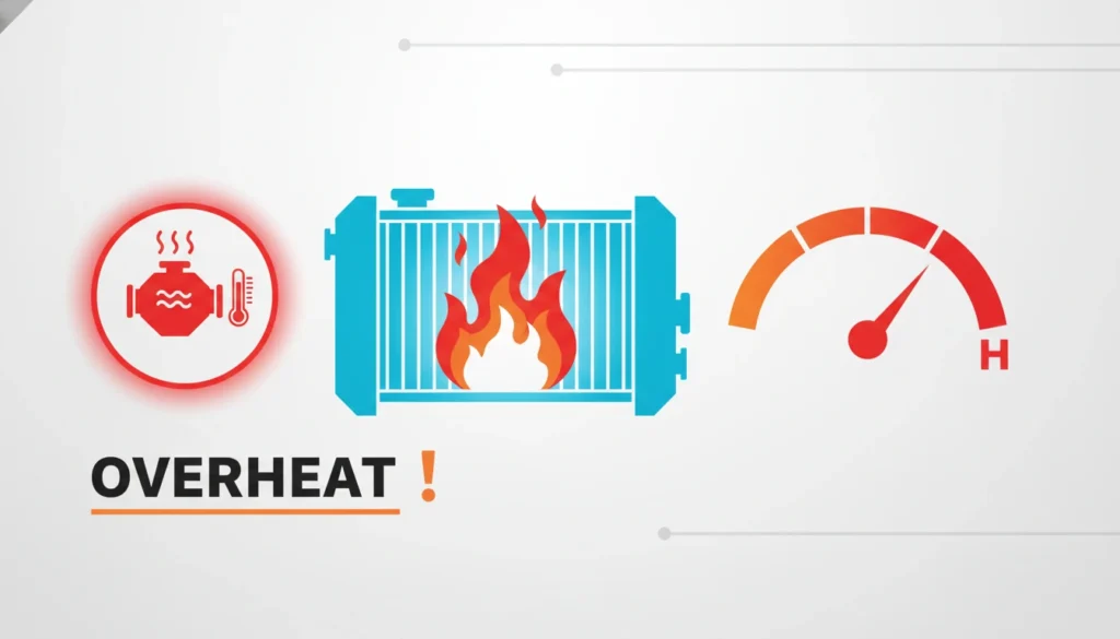 Car overheating symbol with radiator, coolant icon.